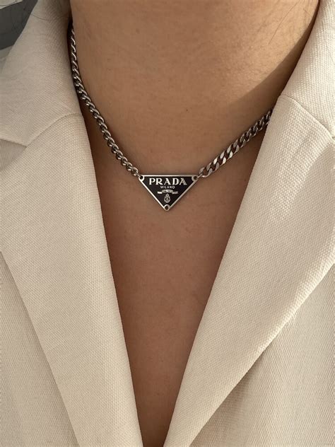 prada chain link necklace|Prada symbol necklace.